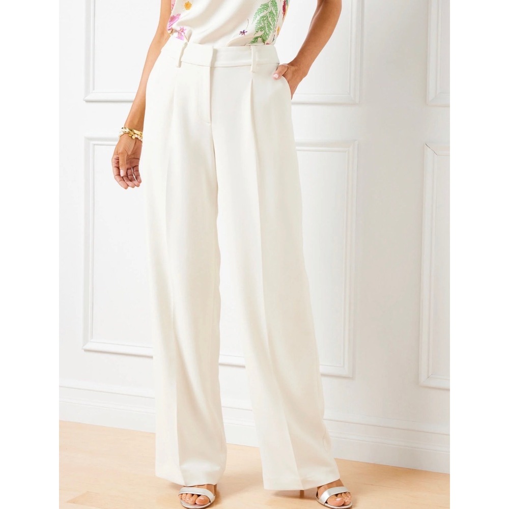 NWT Talbots Weston Pants Ivory Crepe Size 12 Petite Wide Leg Trousers